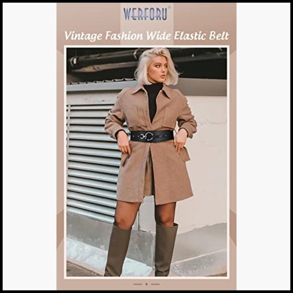 Vintage Wide Elastic Belt with Interlock Buckle for Dress main image 7